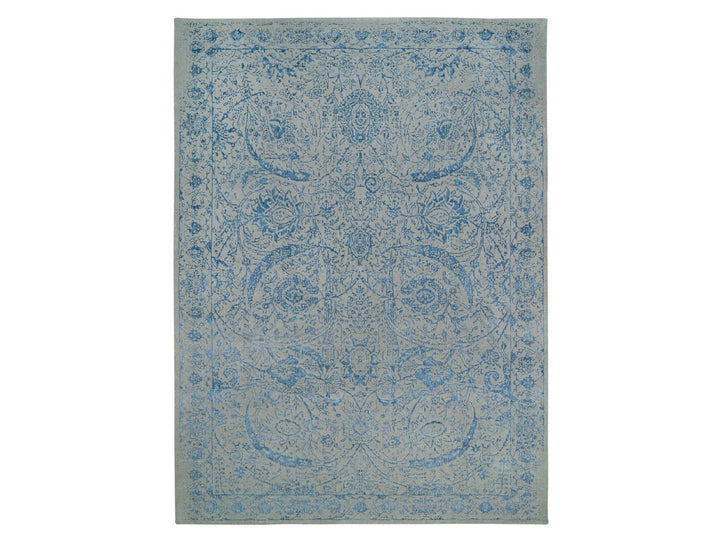 11'10" x 18'0" New Hand Loomed Blue Wool & Silk Rectangle Oriental Rug - MOA10263823