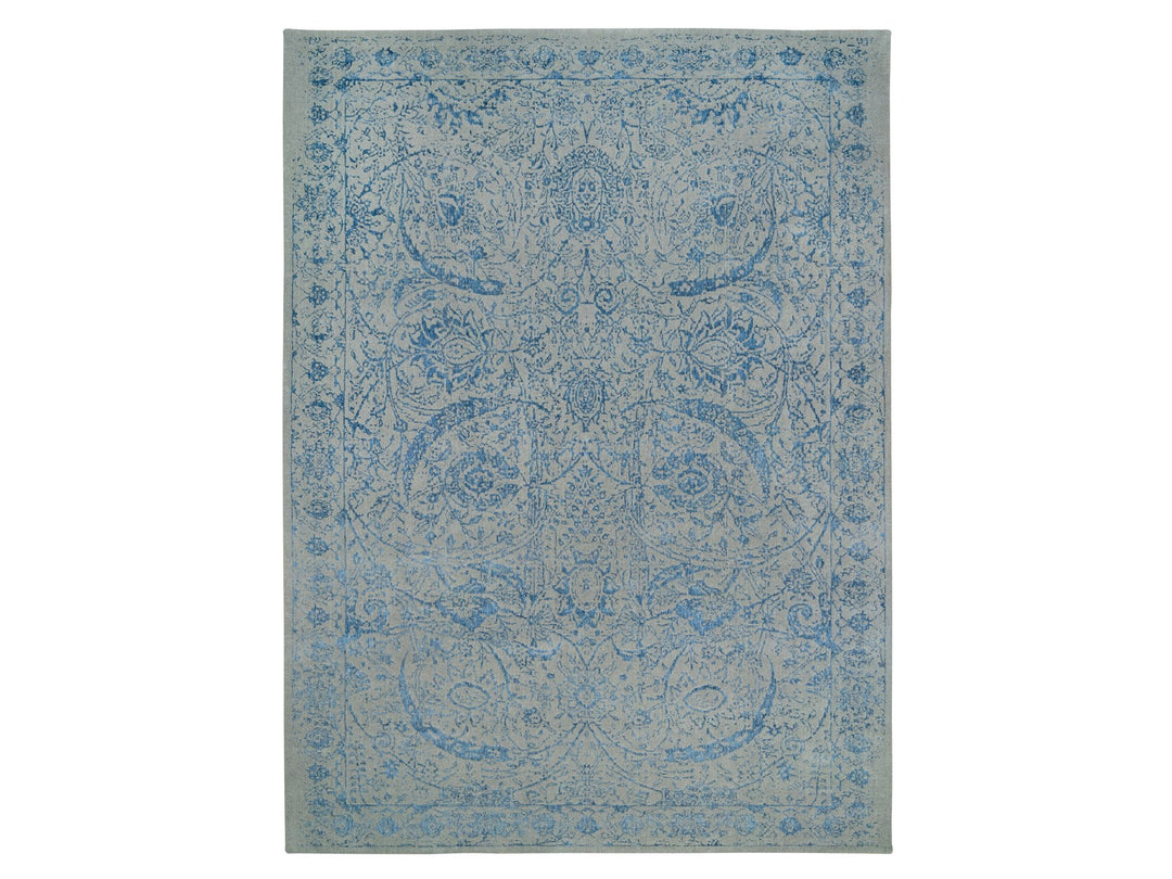 11'10" x 18'0" New Hand Loomed Blue Wool & Silk Rectangle Oriental Rug - MOA10263823