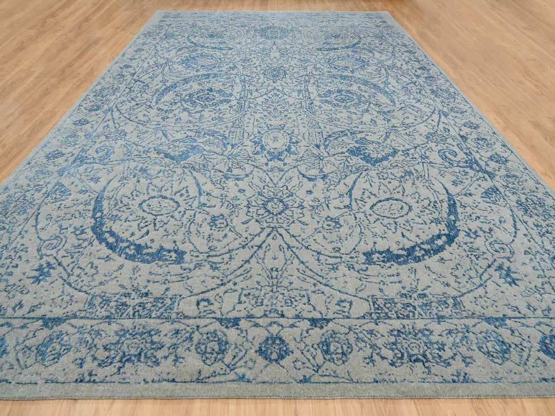 11'10" x 18'0" New Hand Loomed Blue Wool & Silk Rectangle Oriental Rug - MOA10263823