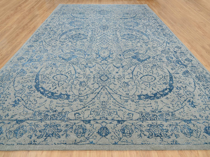 11'10" x 18'0" New Hand Loomed Blue Wool & Silk Rectangle Oriental Rug - MOA10263823