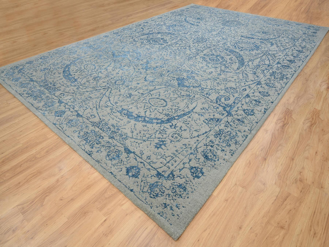 11'10" x 18'0" New Hand Loomed Blue Wool & Silk Rectangle Oriental Rug - MOA10263823