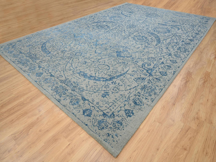 11'10" x 18'0" New Hand Loomed Blue Wool & Silk Rectangle Oriental Rug - MOA10263823