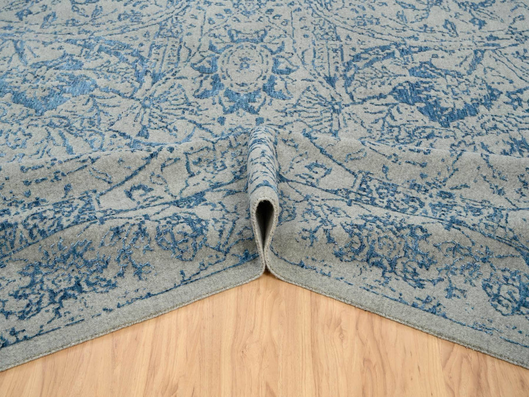 11'10" x 18'0" New Hand Loomed Blue Wool & Silk Rectangle Oriental Rug - MOA10263823