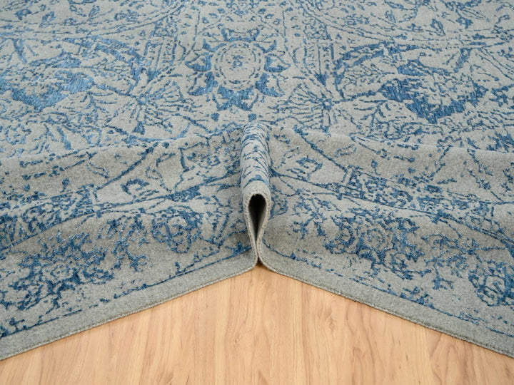 11'10" x 18'0" New Hand Loomed Blue Wool & Silk Rectangle Oriental Rug - MOA10263823