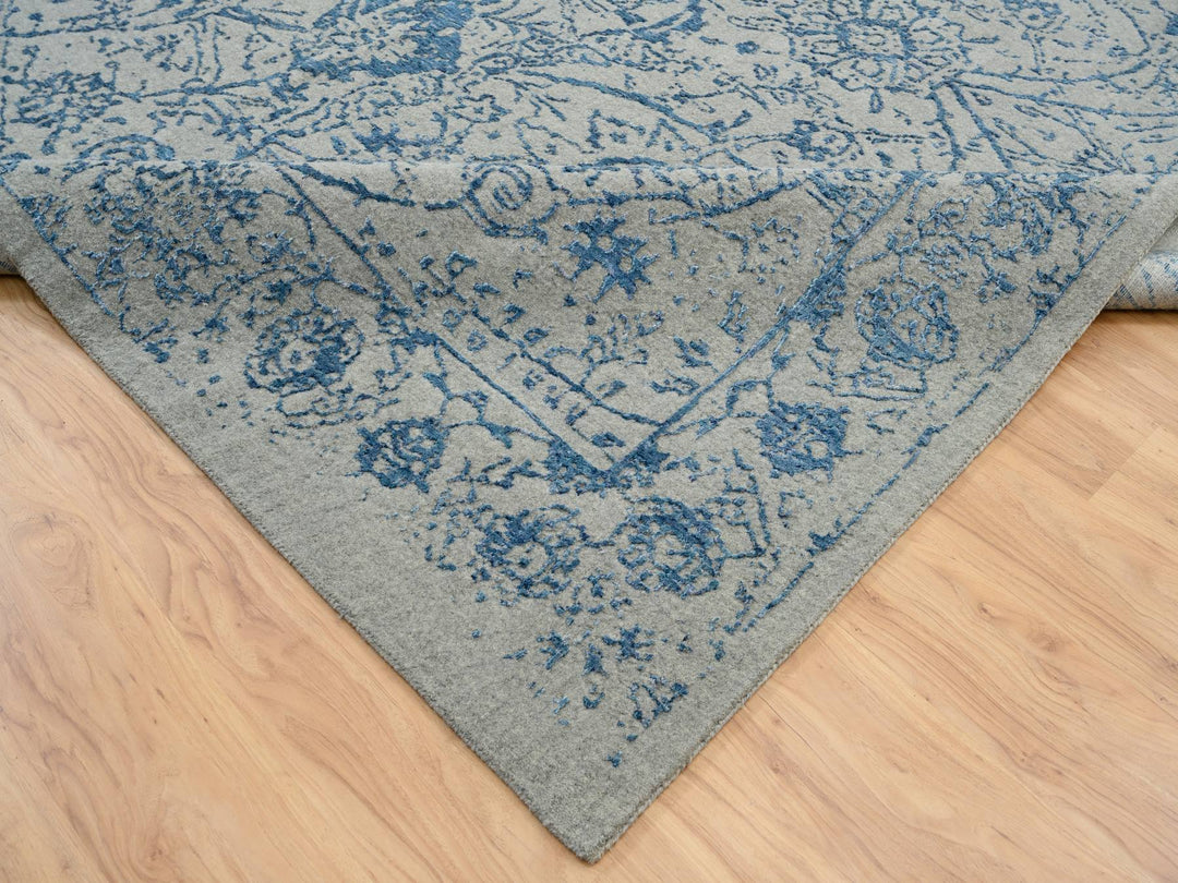 11'10" x 18'0" New Hand Loomed Blue Wool & Silk Rectangle Oriental Rug - MOA10263823