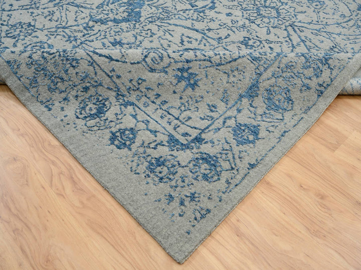 11'10" x 18'0" New Hand Loomed Blue Wool & Silk Rectangle Oriental Rug - MOA10263823