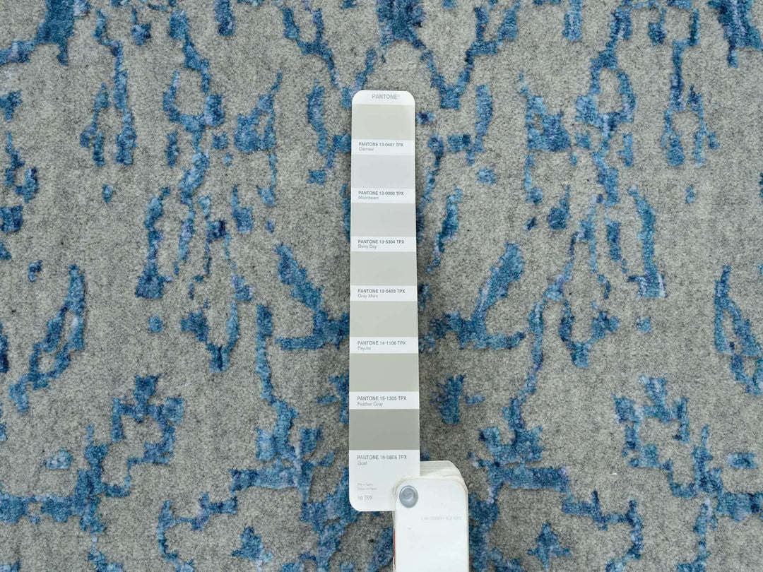 11'10" x 18'0" New Hand Loomed Blue Wool & Silk Rectangle Oriental Rug - MOA10263823