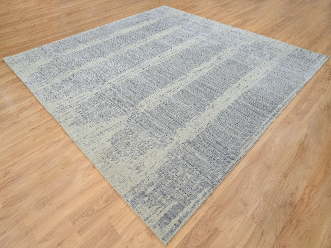 10'2" x 10'0" New Hand Loomed Grey Wool & Silk Square Oriental Rug - MOA10263824