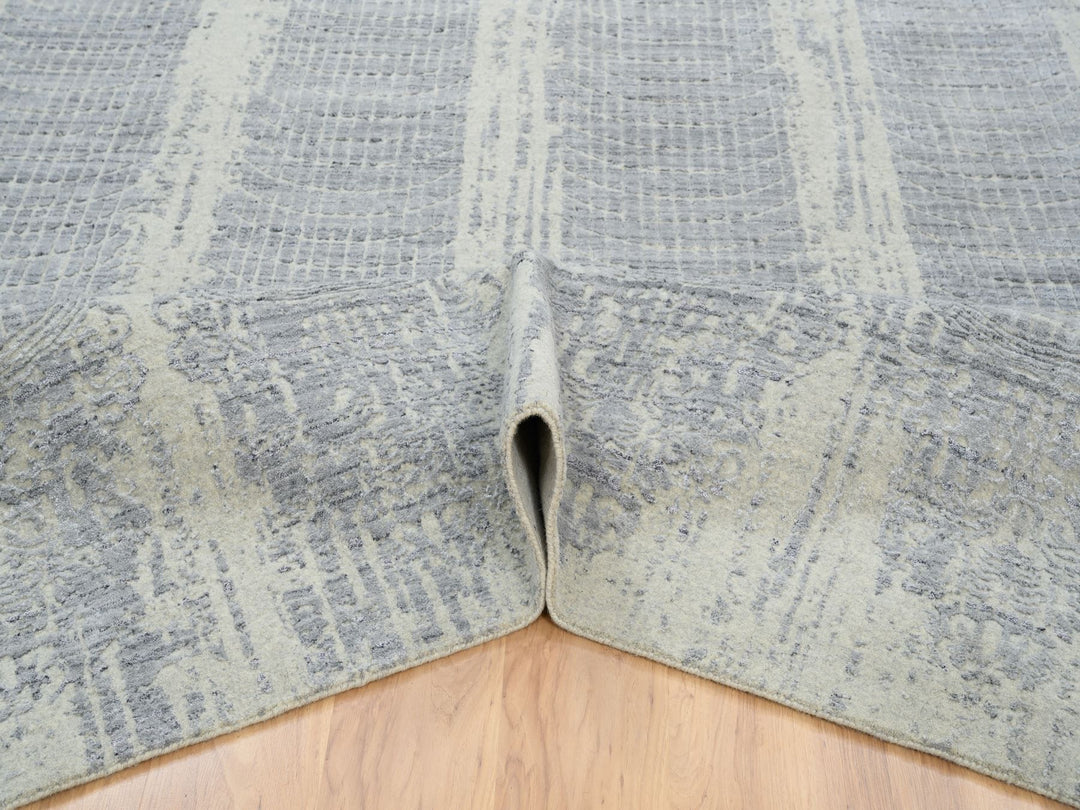 10'2" x 10'0" New Hand Loomed Grey Wool & Silk Square Oriental Rug - MOA10263824