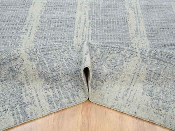 10'2" x 10'0" New Hand Loomed Grey Wool & Silk Square Oriental Rug - MOA10263824