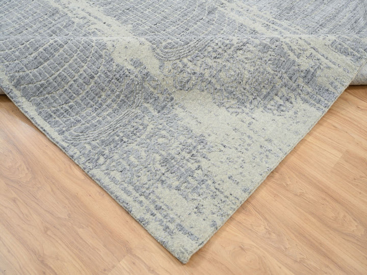 10'2" x 10'0" New Hand Loomed Grey Wool & Silk Square Oriental Rug - MOA10263824