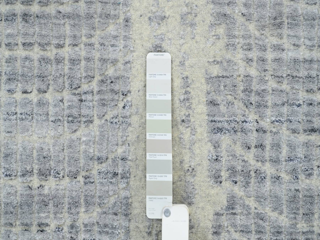 10'2" x 10'0" New Hand Loomed Grey Wool & Silk Square Oriental Rug - MOA10263824