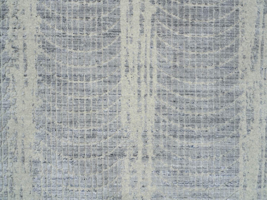 10'2" x 10'0" New Hand Loomed Grey Wool & Silk Square Oriental Rug - MOA10263824