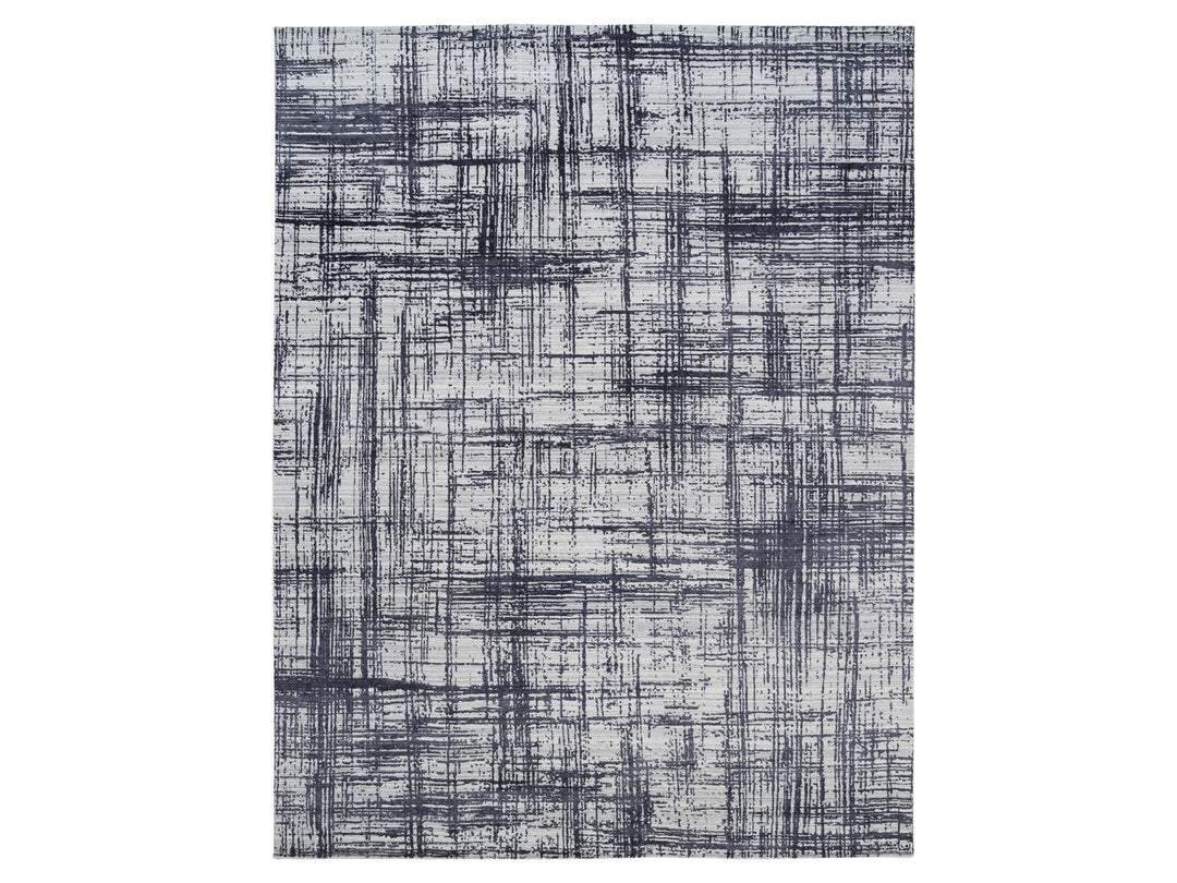 9'0" x 11'10" New Hand Loomed Black Wool & Silk Rectangle Oriental Rug - MOA10263826