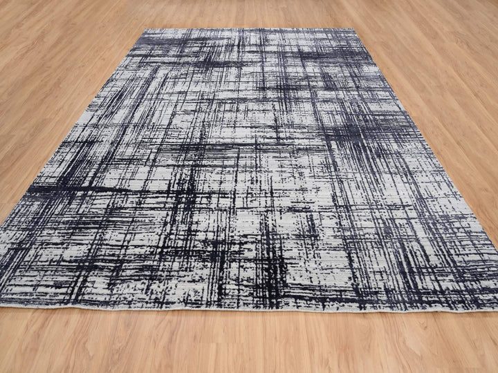 9'0" x 11'10" New Hand Loomed Black Wool & Silk Rectangle Oriental Rug - MOA10263826