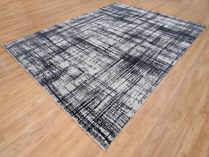 9'0" x 11'10" New Hand Loomed Black Wool & Silk Rectangle Oriental Rug - MOA10263826