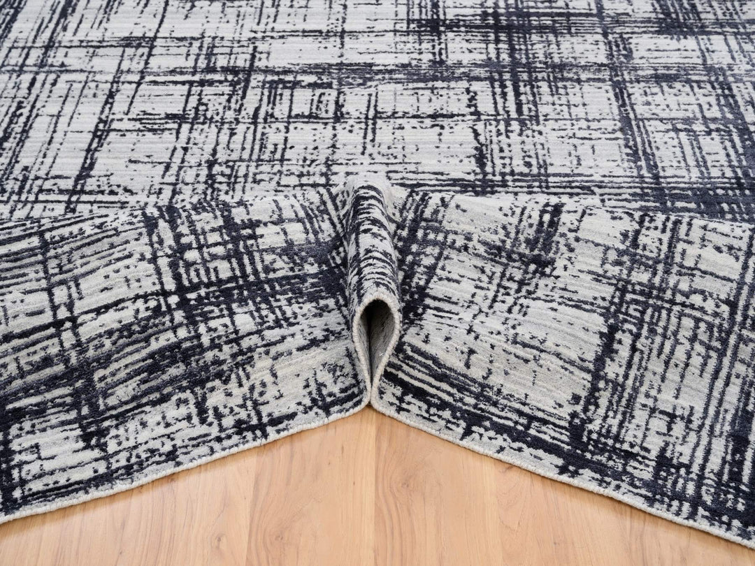 9'0" x 11'10" New Hand Loomed Black Wool & Silk Rectangle Oriental Rug - MOA10263826