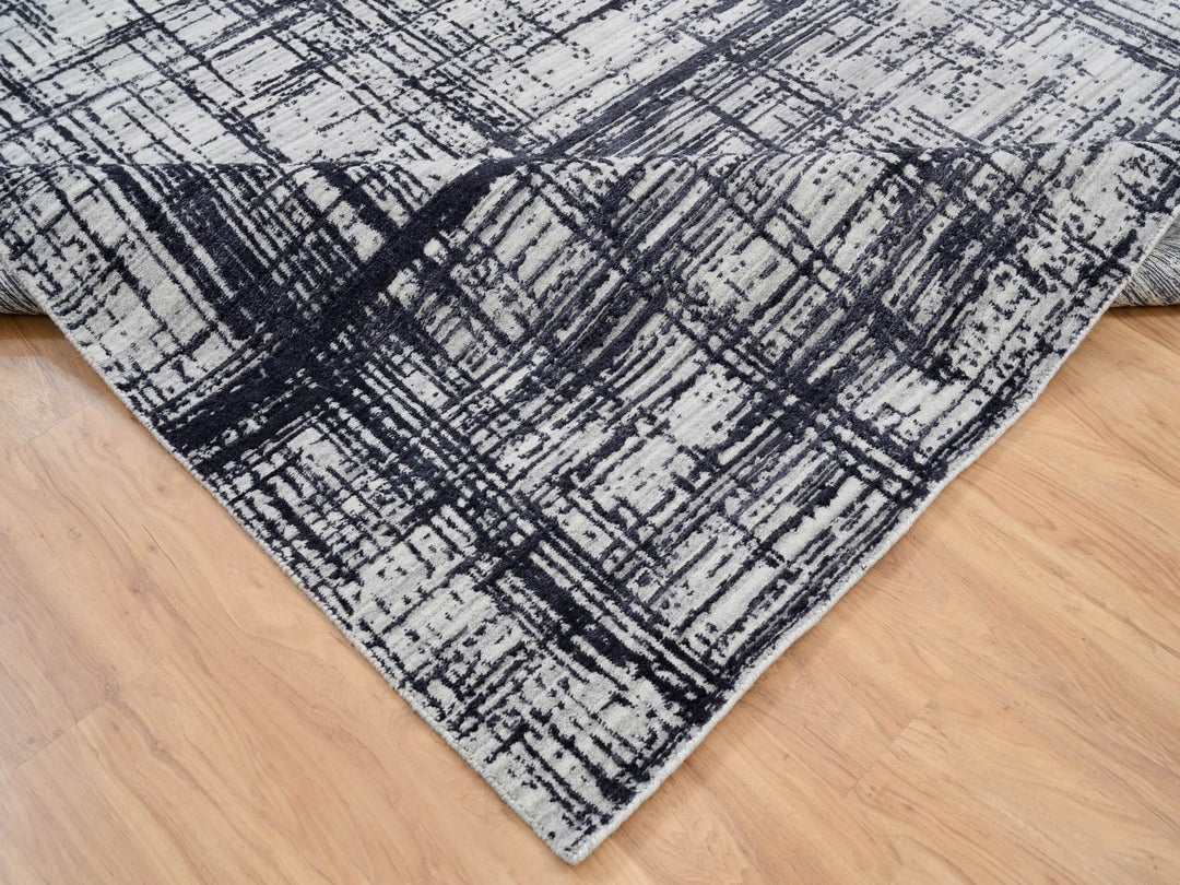 9'0" x 11'10" New Hand Loomed Black Wool & Silk Rectangle Oriental Rug - MOA10263826