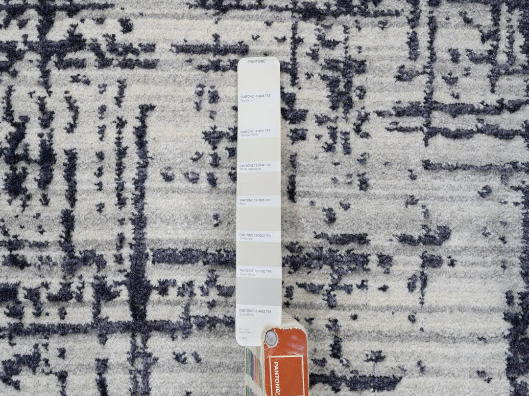 9'0" x 11'10" New Hand Loomed Black Wool & Silk Rectangle Oriental Rug - MOA10263826