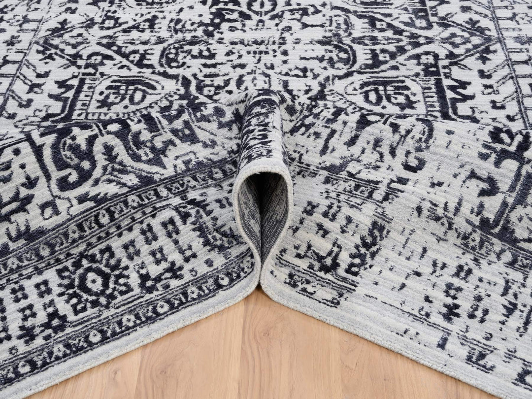 8'10" x 11'10" New Hand Loomed Black Wool & Silk Rectangle Oriental Rug - MOA10263827