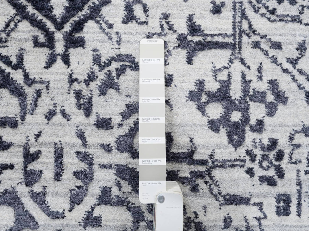 8'10" x 11'10" New Hand Loomed Black Wool & Silk Rectangle Oriental Rug - MOA10263827