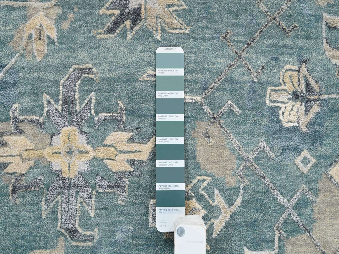 11'10" x 11'10" New Hand Knotted Blue Wool & Silk Round Oriental Rug - MOA10263893