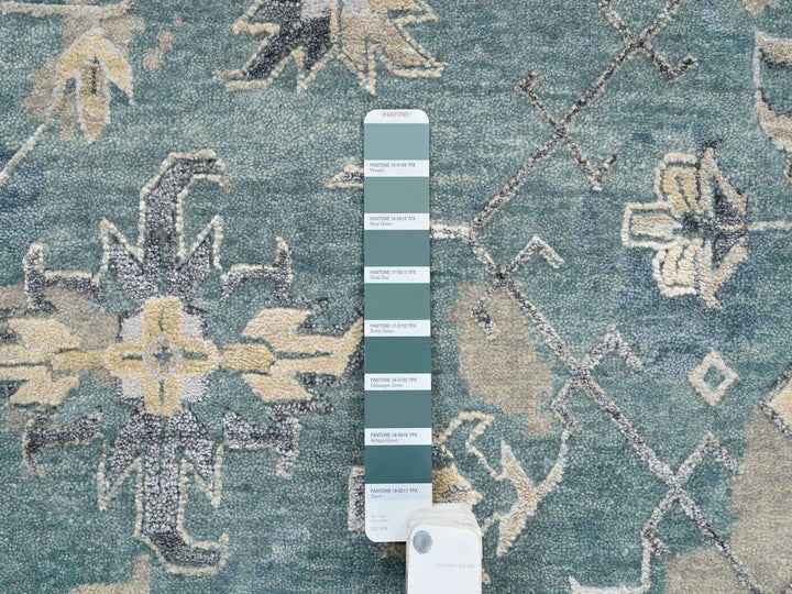 11'10" x 11'10" New Hand Knotted Blue Wool & Silk Round Oriental Rug - MOA10263893