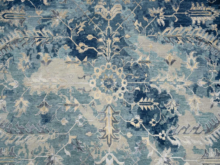 11'10" x 11'10" New Hand Knotted Blue Wool & Silk Round Oriental Rug - MOA10263893