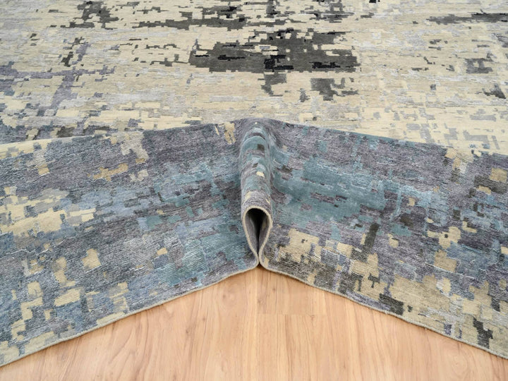 12'0" x 17'9" New Hand Knotted Grey Wool & Silk Rectangle Oriental Rug - MOA10263895