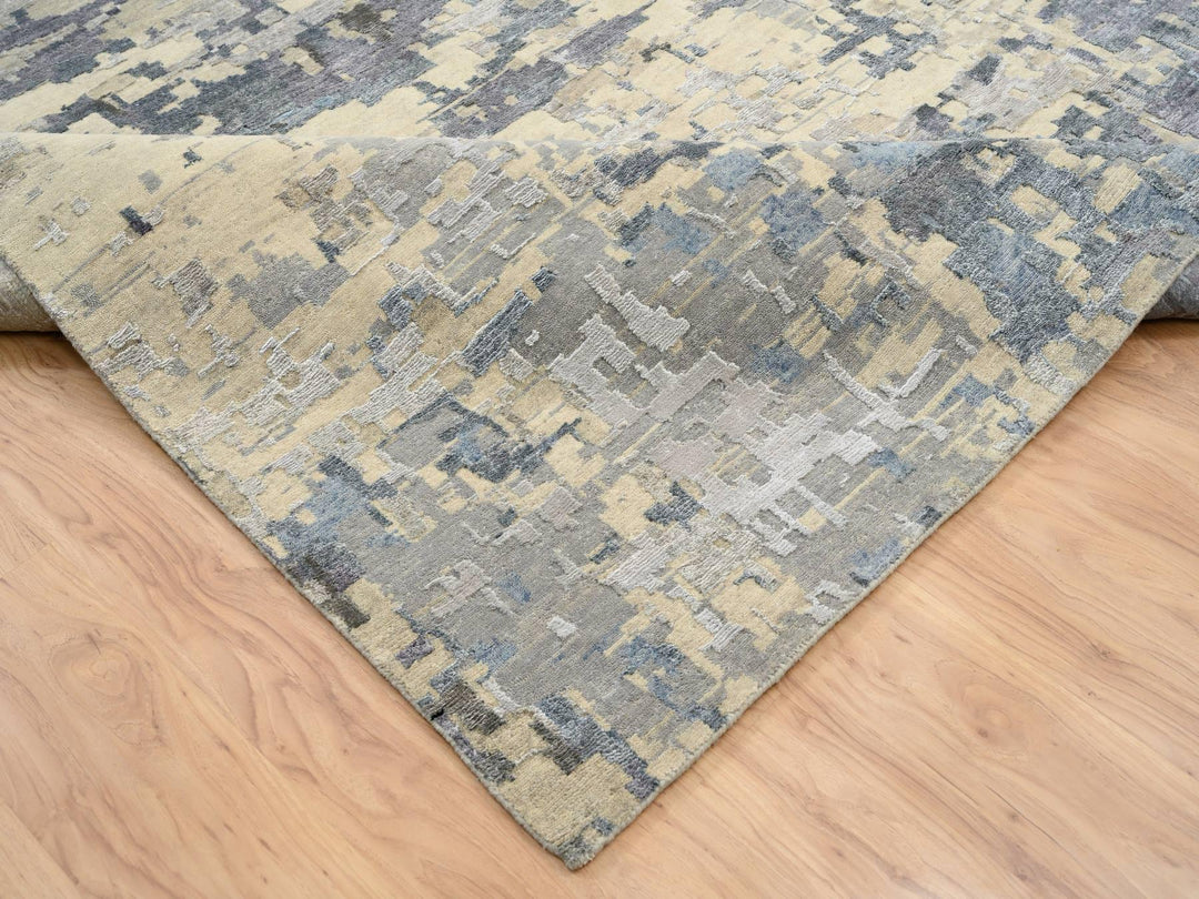 12'0" x 17'9" New Hand Knotted Grey Wool & Silk Rectangle Oriental Rug - MOA10263895