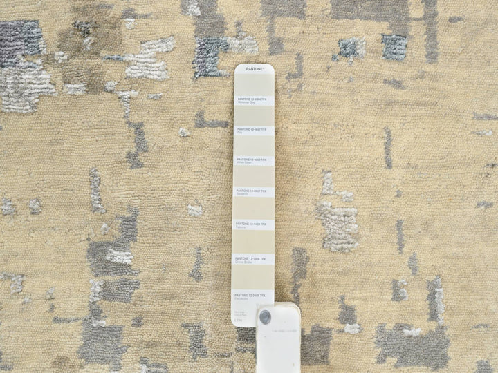 12'0" x 17'9" New Hand Knotted Grey Wool & Silk Rectangle Oriental Rug - MOA10263895