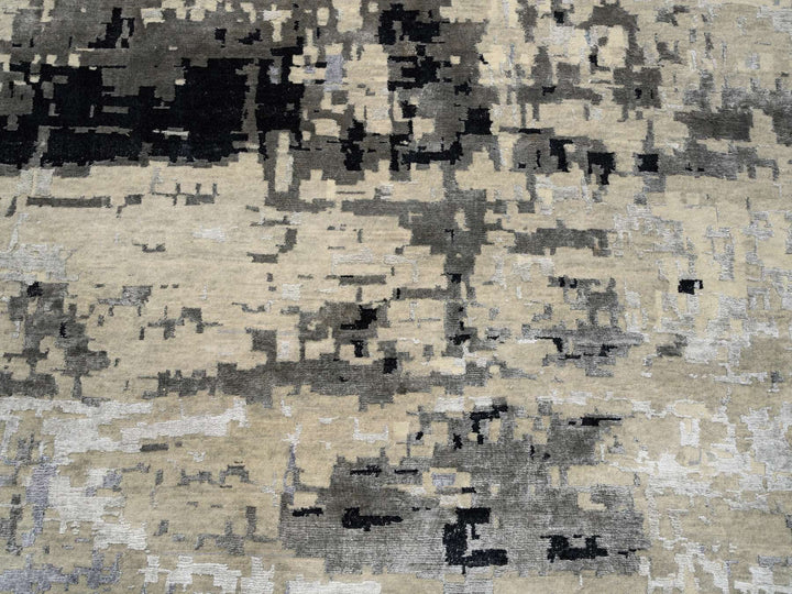 12'0" x 17'9" New Hand Knotted Grey Wool & Silk Rectangle Oriental Rug - MOA10263895