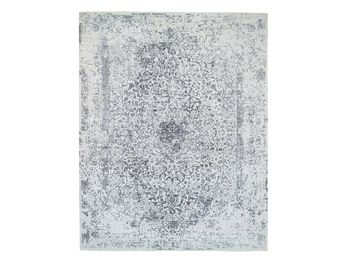 12'1" x 15'1" New Hand Knotted Grey Wool & Silk Rectangle Oriental Rug - MOA10264054