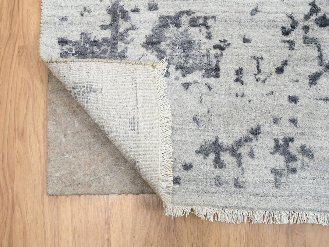 12'1" x 15'1" New Hand Knotted Grey Wool & Silk Rectangle Oriental Rug - MOA10264054