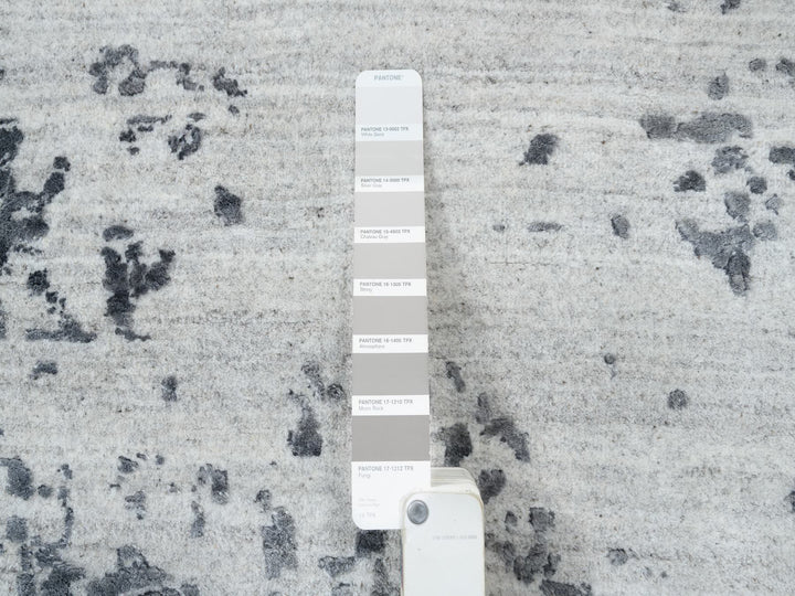 12'1" x 15'1" New Hand Knotted Grey Wool & Silk Rectangle Oriental Rug - MOA10264054