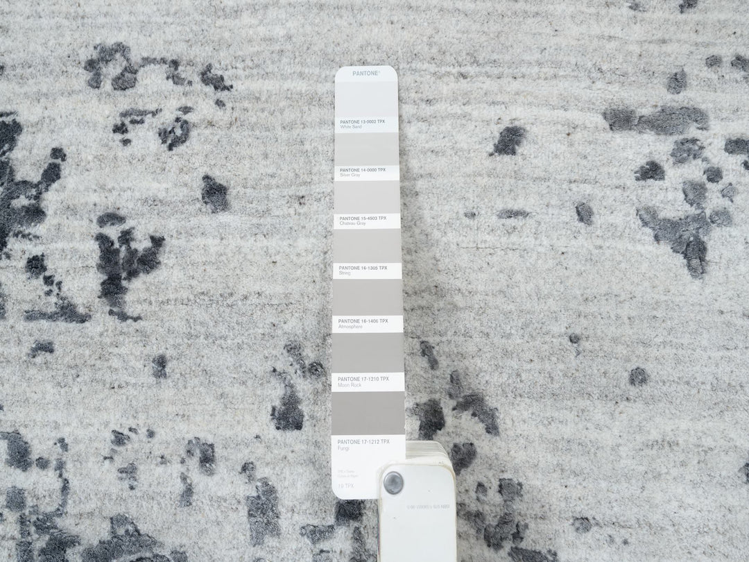 12'1" x 15'1" New Hand Knotted Grey Wool & Silk Rectangle Oriental Rug - MOA10264054