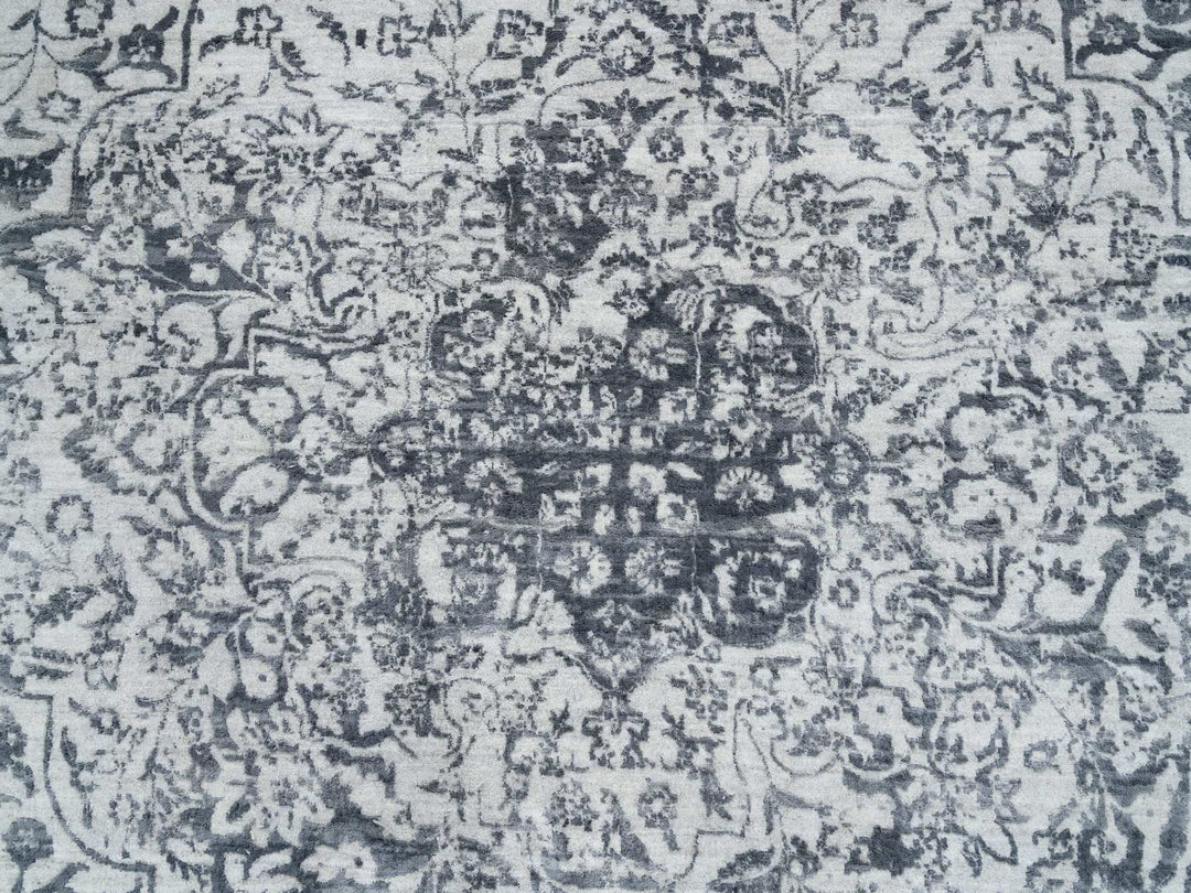 12'1" x 15'1" New Hand Knotted Grey Wool & Silk Rectangle Oriental Rug - MOA10264054