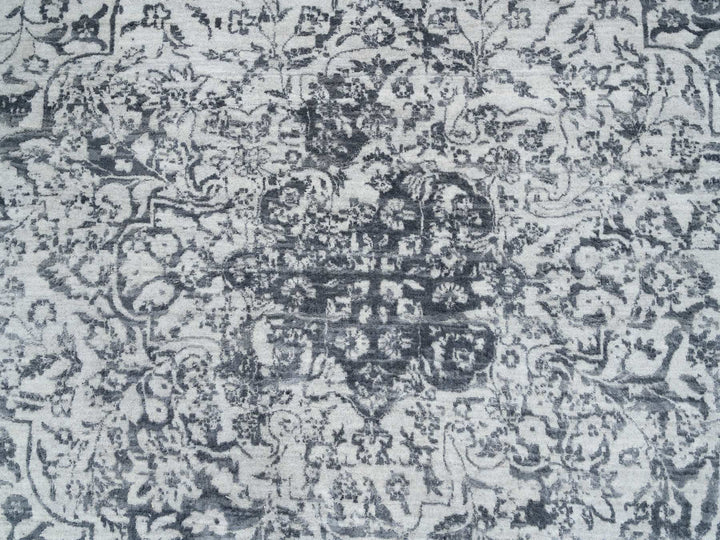 12'1" x 15'1" New Hand Knotted Grey Wool & Silk Rectangle Oriental Rug - MOA10264054