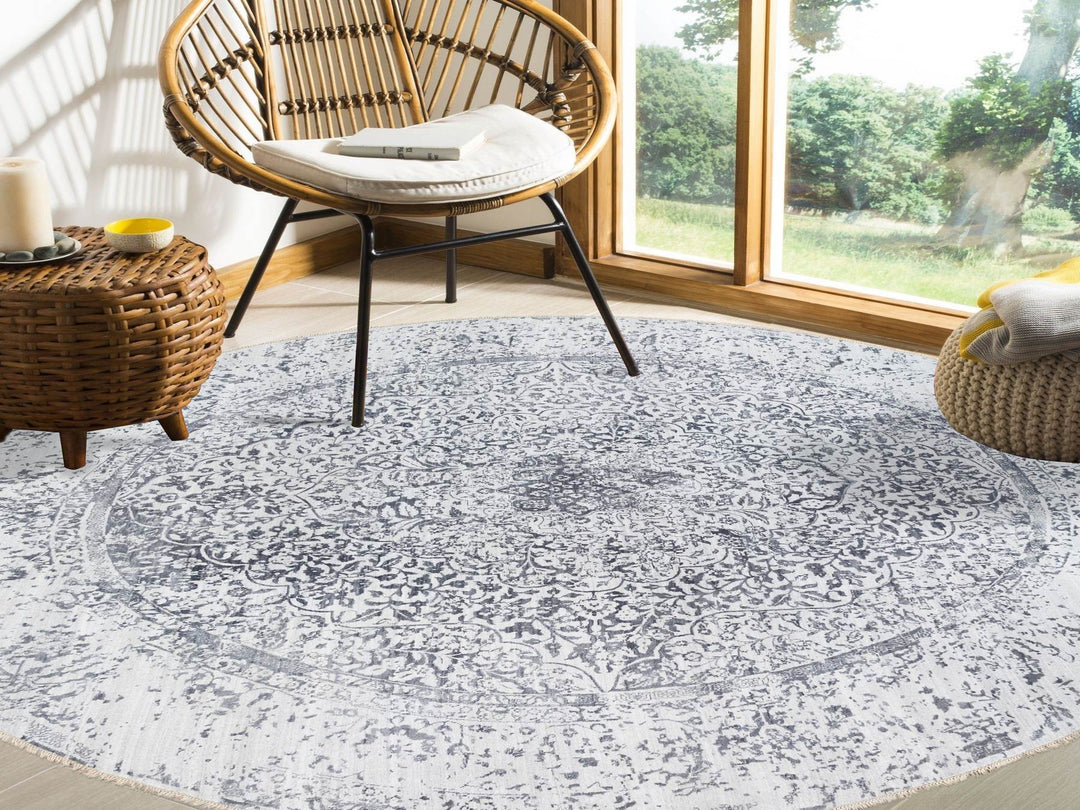 11'9" x 11'9" New Hand Knotted Grey Wool & Silk Round Oriental Rug - MOA10264058