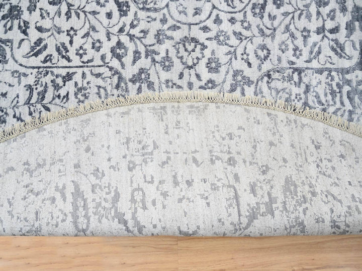 11'9" x 11'9" New Hand Knotted Grey Wool & Silk Round Oriental Rug - MOA10264058