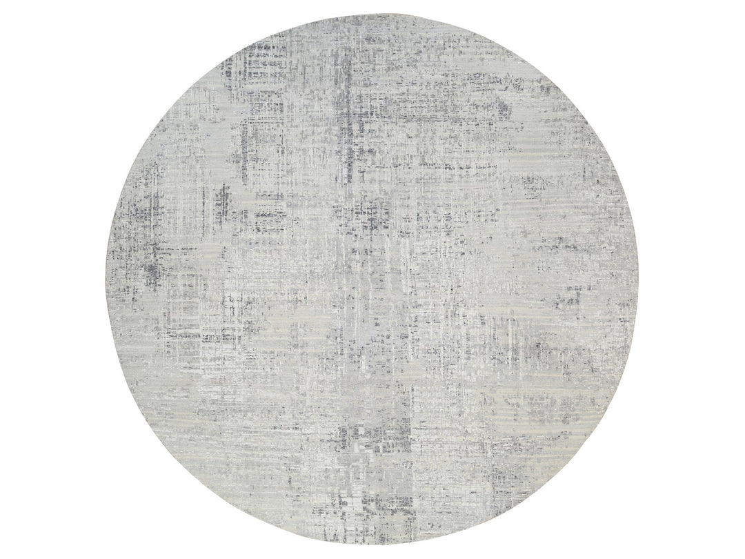 13'9" x 13'9" New Hand Knotted Grey Wool Round Oriental Rug - MOA10264232