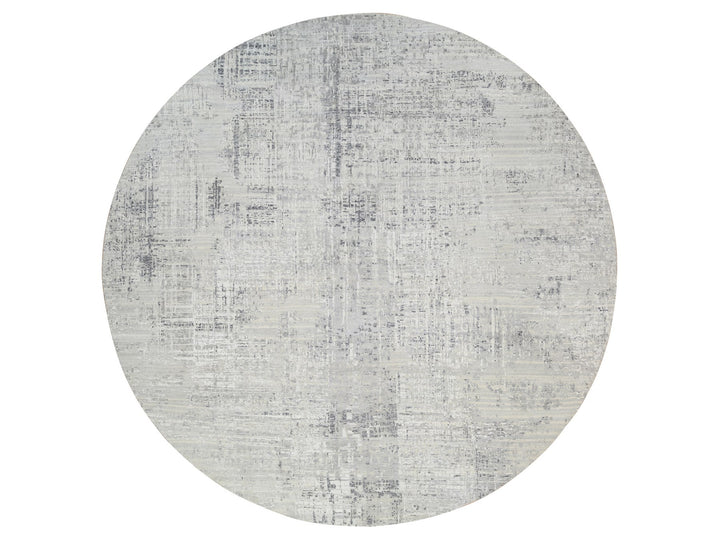 13'9" x 13'9" New Hand Knotted Grey Wool Round Oriental Rug - MOA10264232