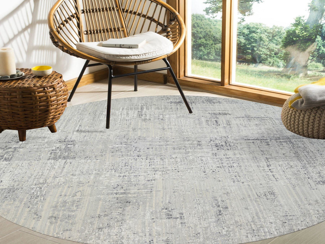 13'9" x 13'9" New Hand Knotted Grey Wool Round Oriental Rug - MOA10264232