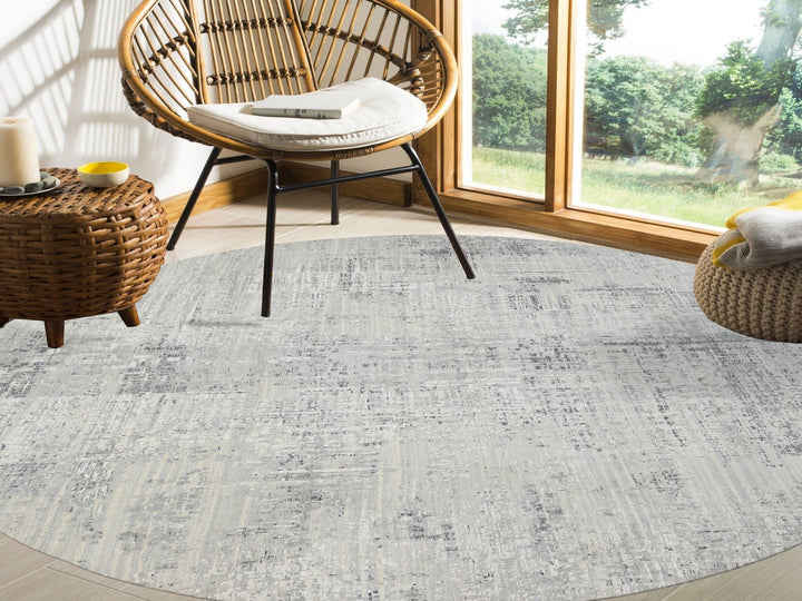 13'9" x 13'9" New Hand Knotted Grey Wool Round Oriental Rug - MOA10264232