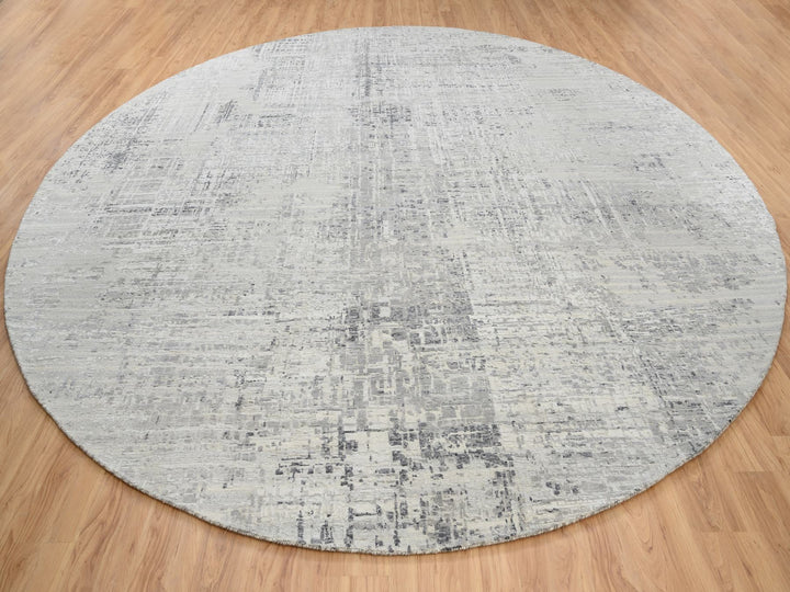 13'9" x 13'9" New Hand Knotted Grey Wool Round Oriental Rug - MOA10264232