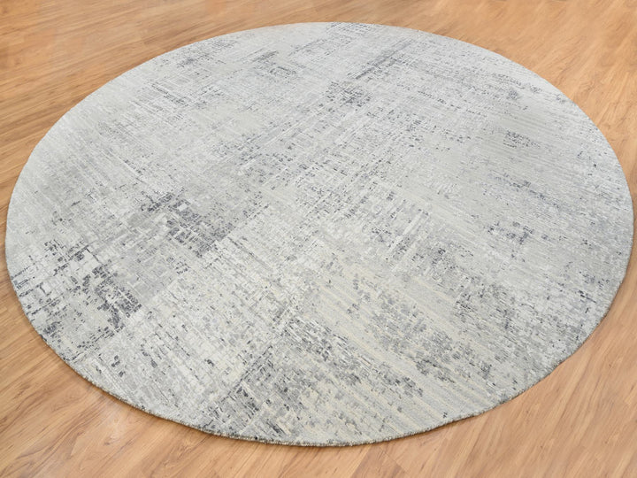 13'9" x 13'9" New Hand Knotted Grey Wool Round Oriental Rug - MOA10264232