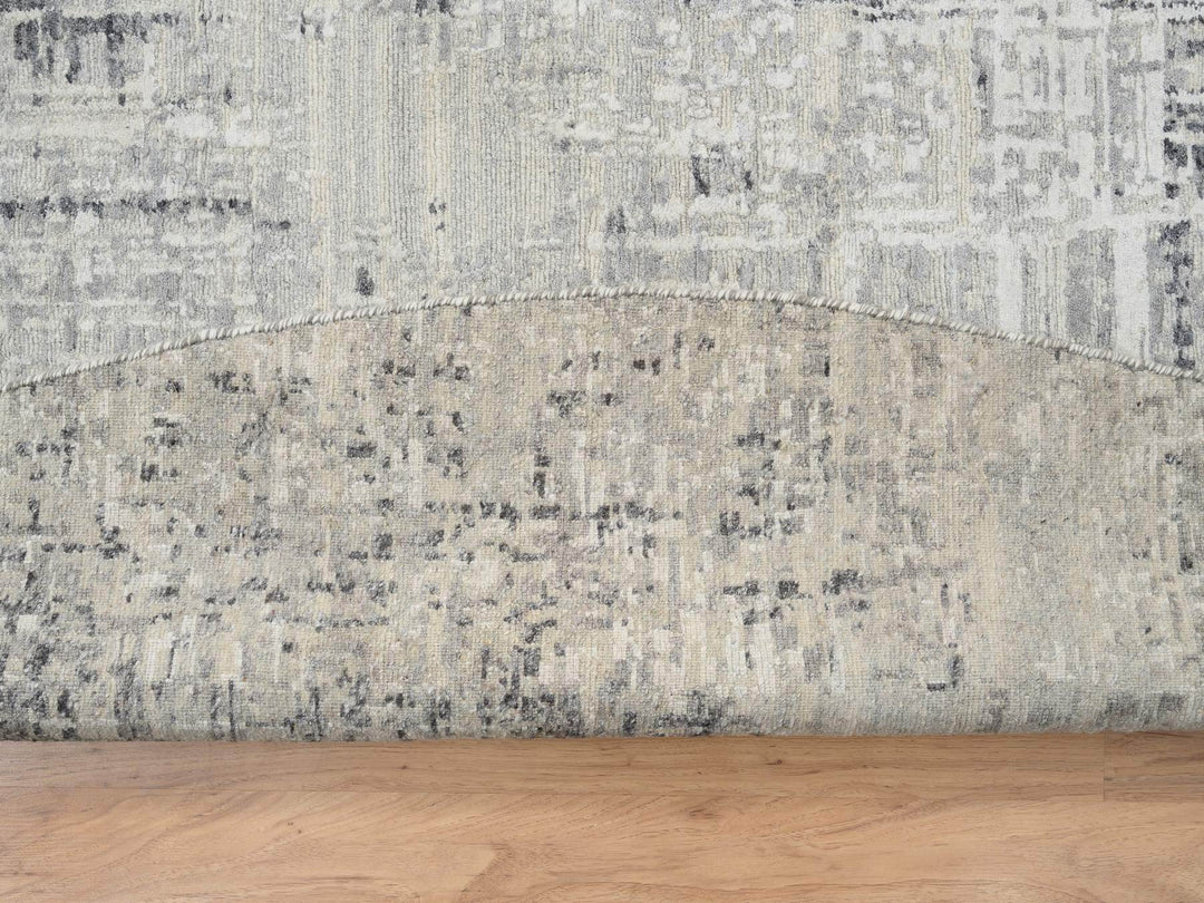 13'9" x 13'9" New Hand Knotted Grey Wool Round Oriental Rug - MOA10264232