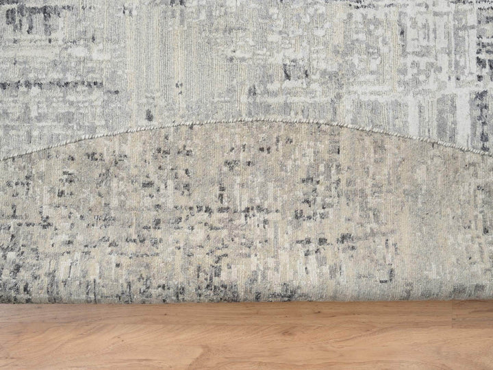 13'9" x 13'9" New Hand Knotted Grey Wool Round Oriental Rug - MOA10264232