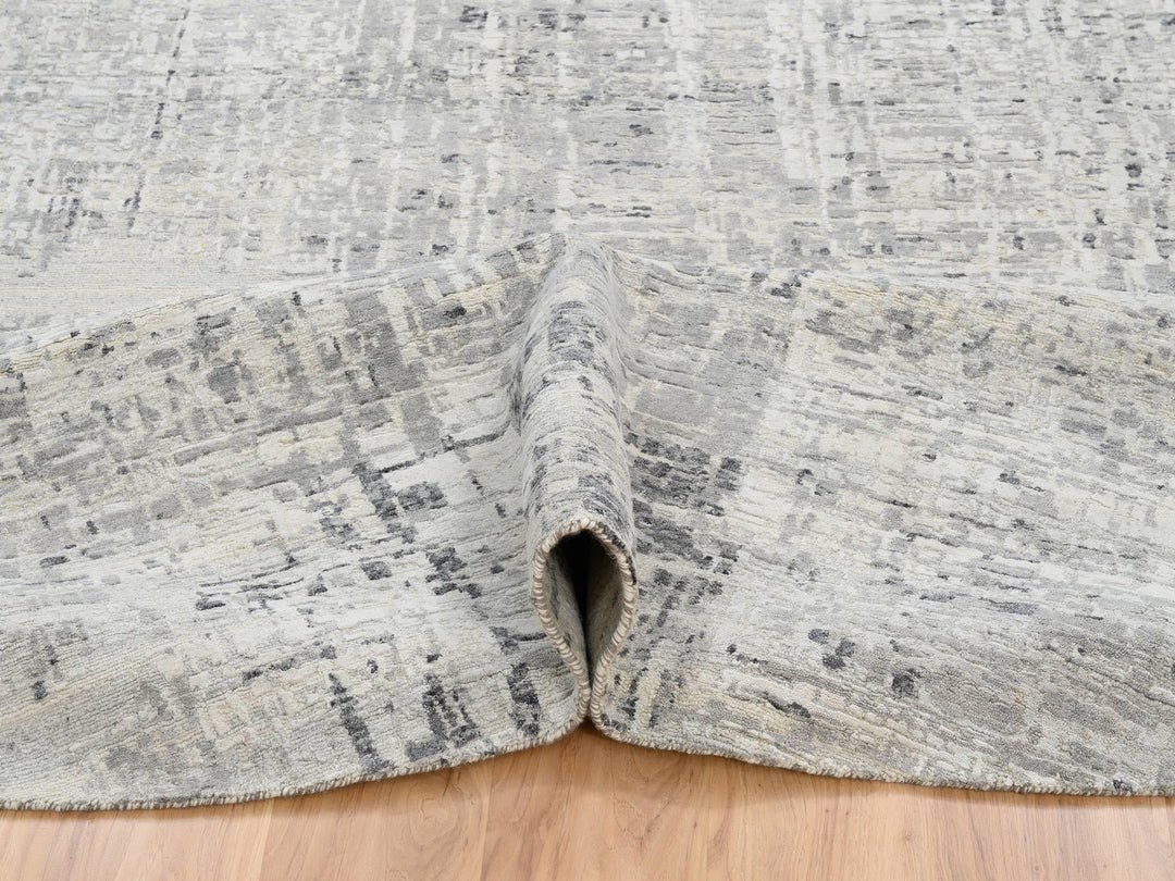 13'9" x 13'9" New Hand Knotted Grey Wool Round Oriental Rug - MOA10264232