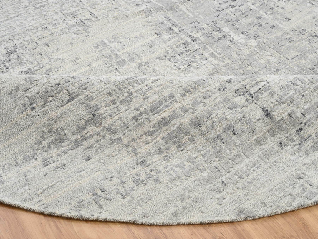 13'9" x 13'9" New Hand Knotted Grey Wool Round Oriental Rug - MOA10264232